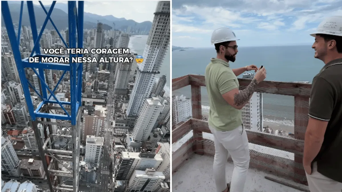 Vista do 44º andar mostra orla de Itapema a cerca de 160 metros do chão