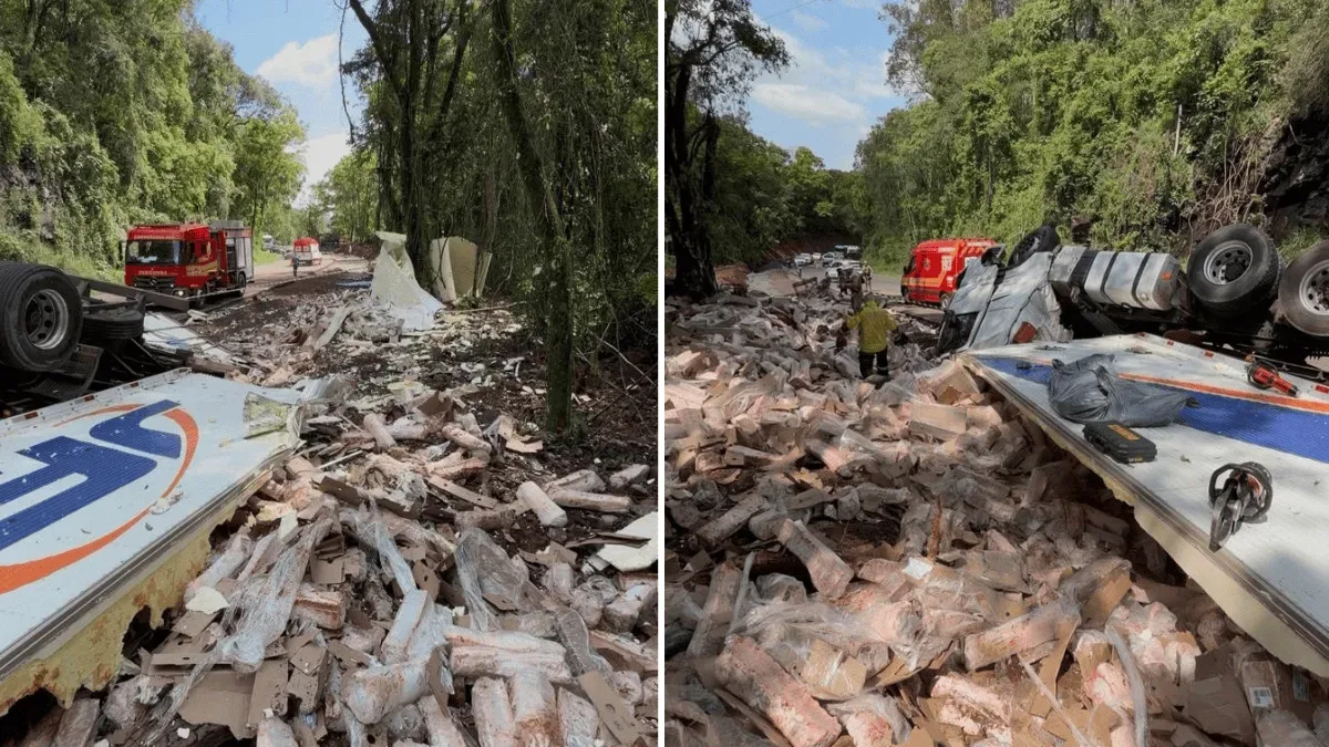 Motorista morre após carreta com carne suína tombar em Seara
