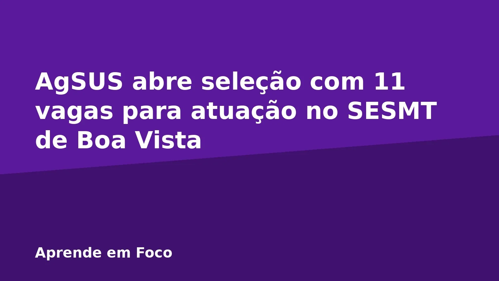 AgSUS abre seleção com 11 vagas para atuação no SESMT de Boa Vista