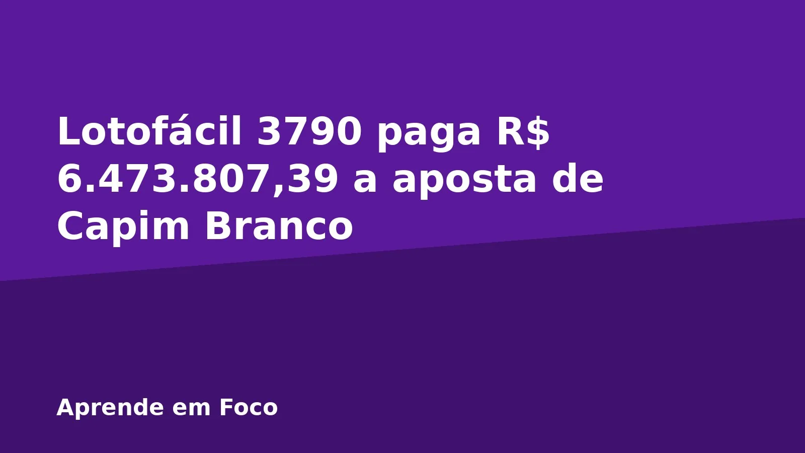 Lotofácil 3790 paga R$ 6.473.807,39 a aposta de Capim Branco