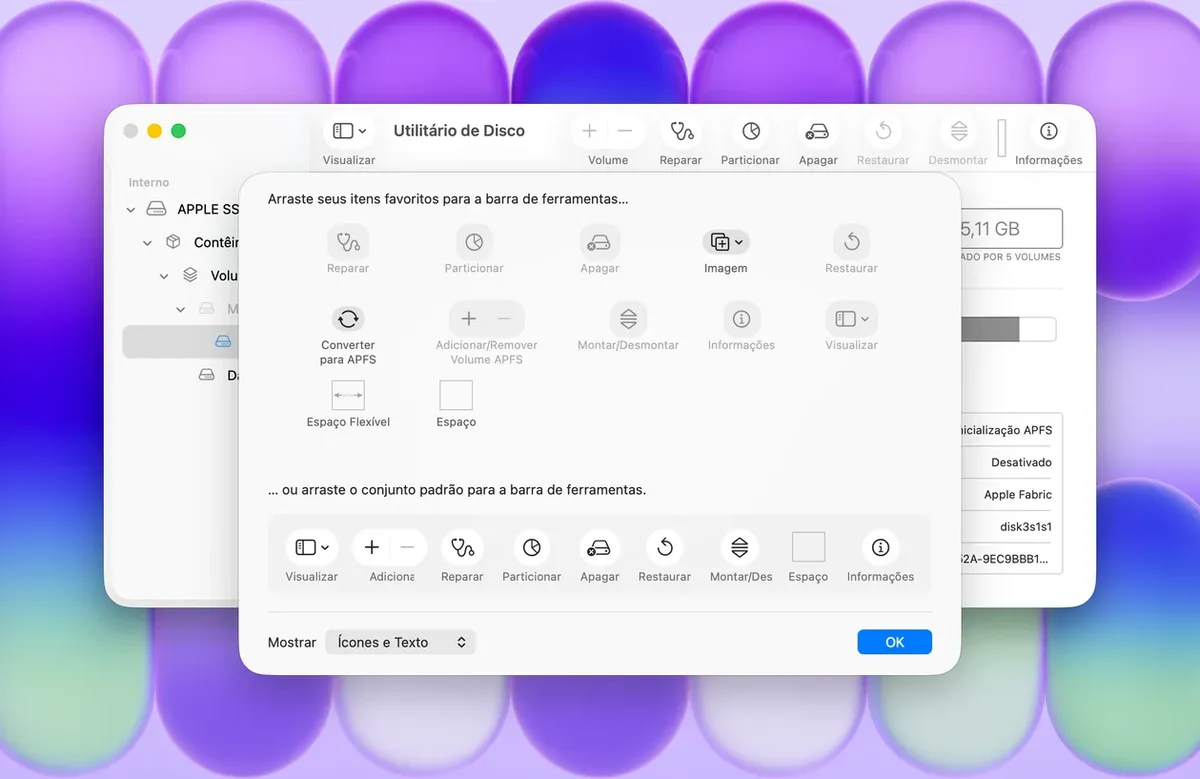Organize os comandos do Utilitário de Disco no Mac