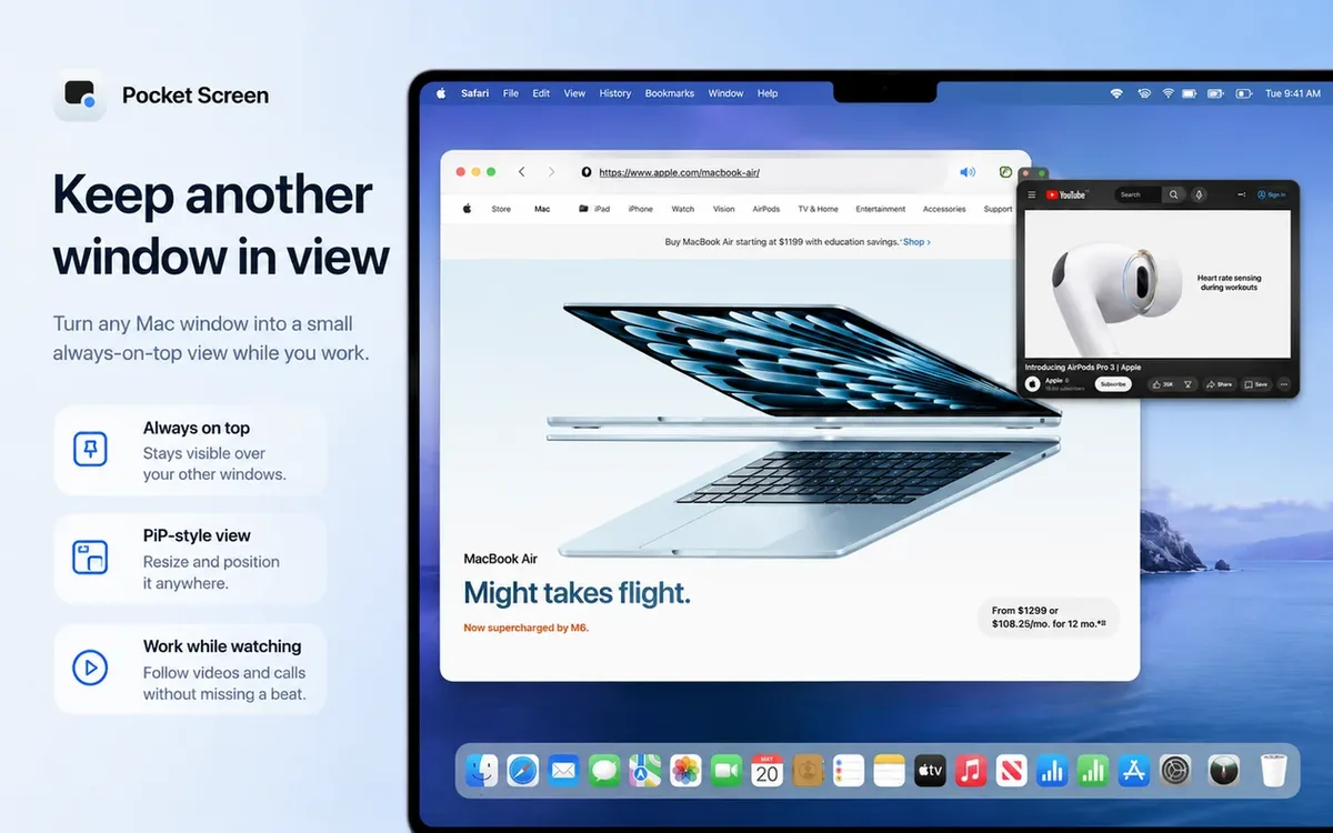 Pocket Screen transforma janelas do Mac em painéis flutuantes