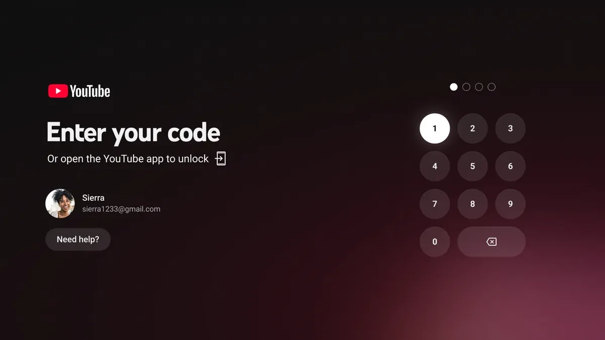 YouTube adiciona bloqueio de conta com PIN no app para tvOS