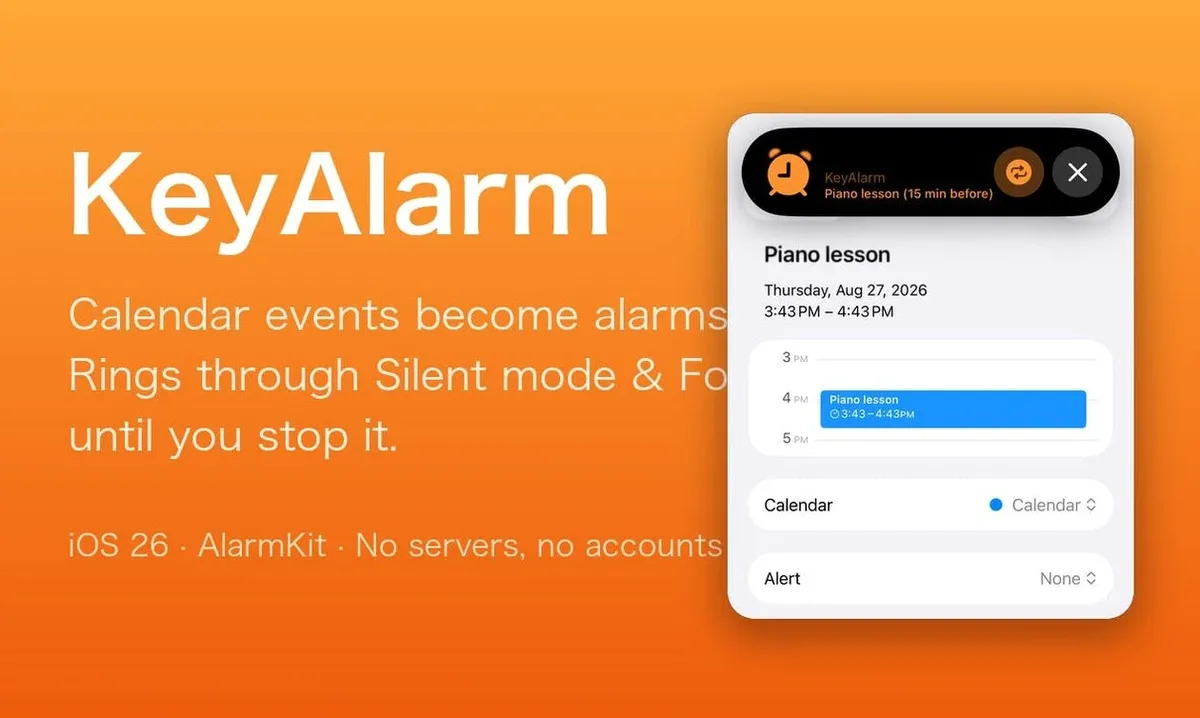 KeyAlarm transforma eventos do calendário em alarmes no iPhone