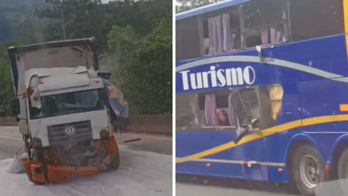 Batida entre ônibus e caminhão interdita três faixas da BR-376