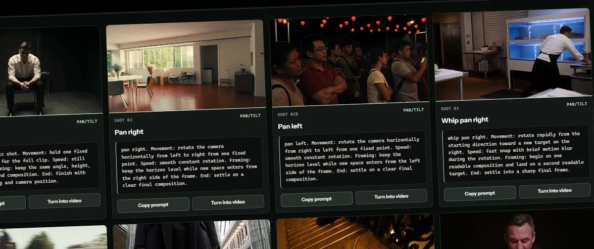 Site reúne 46 movimentos de câmera para vídeos feitos com IA
