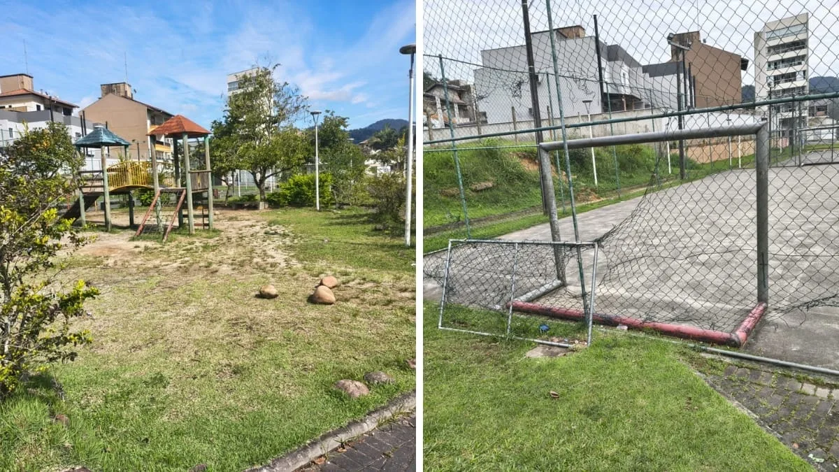 Praça em Blumenau aguarda reforma após problemas em brinquedos e quadras