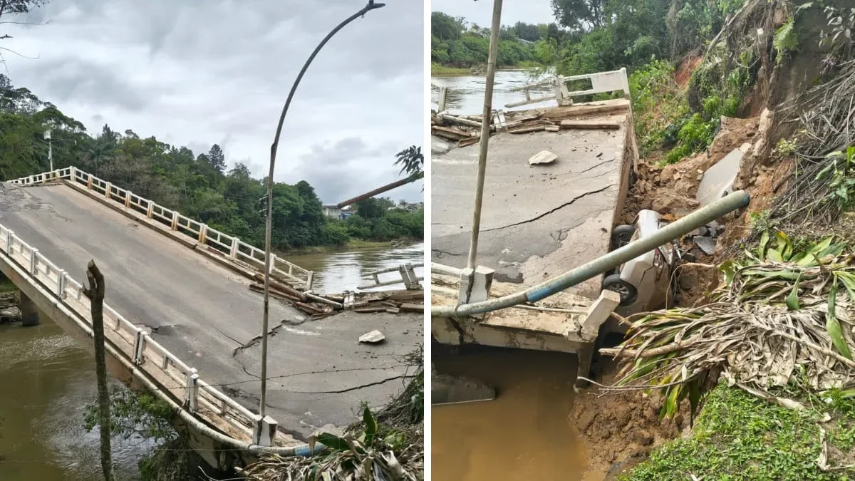 Morador atravessa ponte segundos antes de estrutura cair em Canelinha